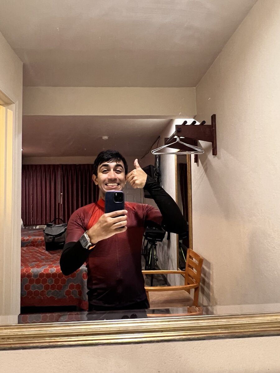 Rohit Nema at the end of the first day of his ride to CRYPTO 2023
